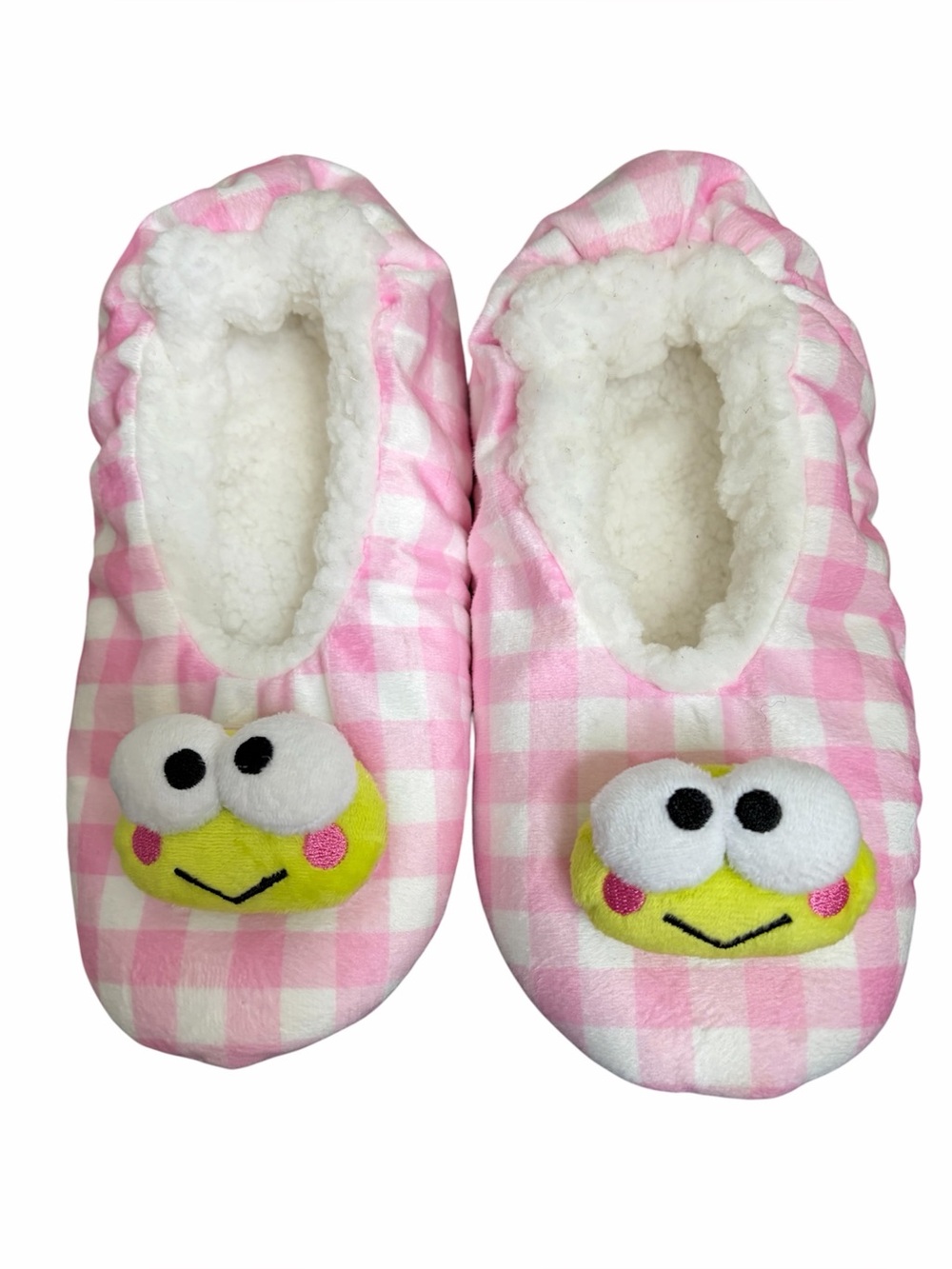 Keroppi 3D Pink Gingham Plush Slippers